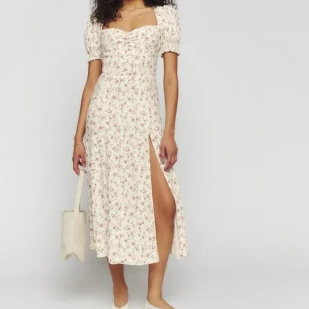 Reformation Floral Cream Puff Sleeve Midi Sundress